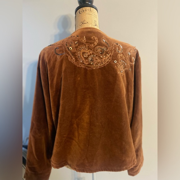 Chico's Sz 2 Rich Rust Velvet Sequined Embroidered Women’s Blazer - Picture 4 of 12